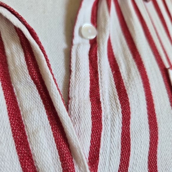 3/$25 Liz Claiborne Striped Summer Coastal Button Down Red White XL Shirt Beach - Picture 5 of 10